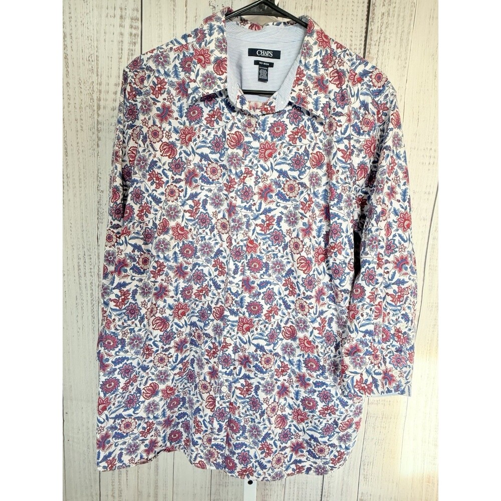 Chaps Women’s Shirt 2X No Iron Floral 3/4 Sleeve Cotton Button Up